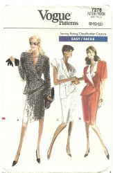 7278 VOGUE 2 PC TAPER COLLAR MOCK WRAP SS-LS DRESS PATTERN 8-12 UNCUT